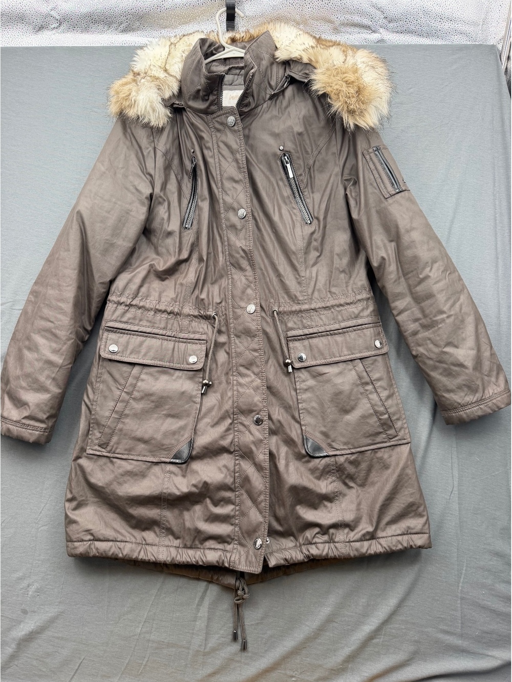 Laundry by Shelli Segal Women's Brown Faux Leather Parka Jacket with Faux Fur